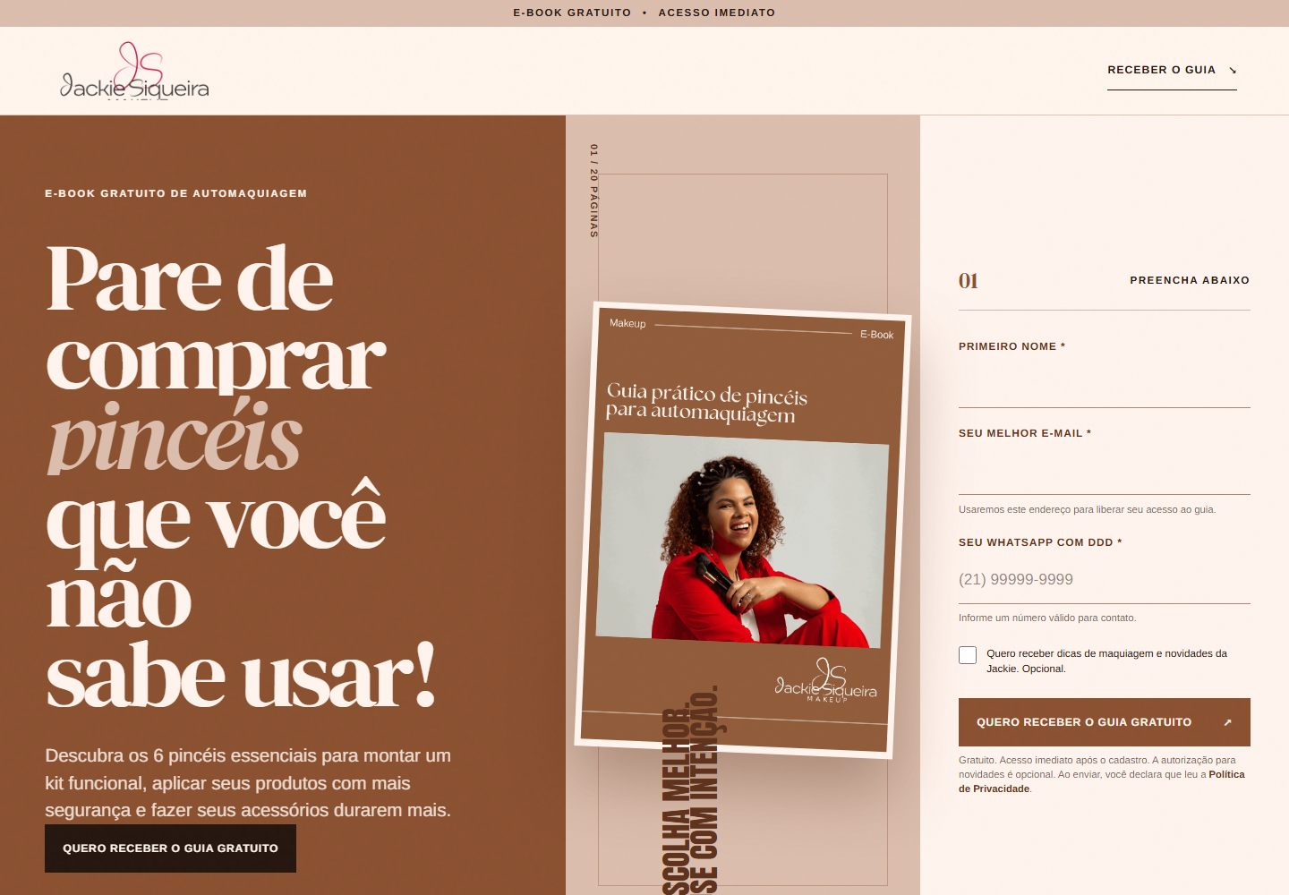 Projeto Jackie Siqueira Makeup — Captação + entrega de e-book